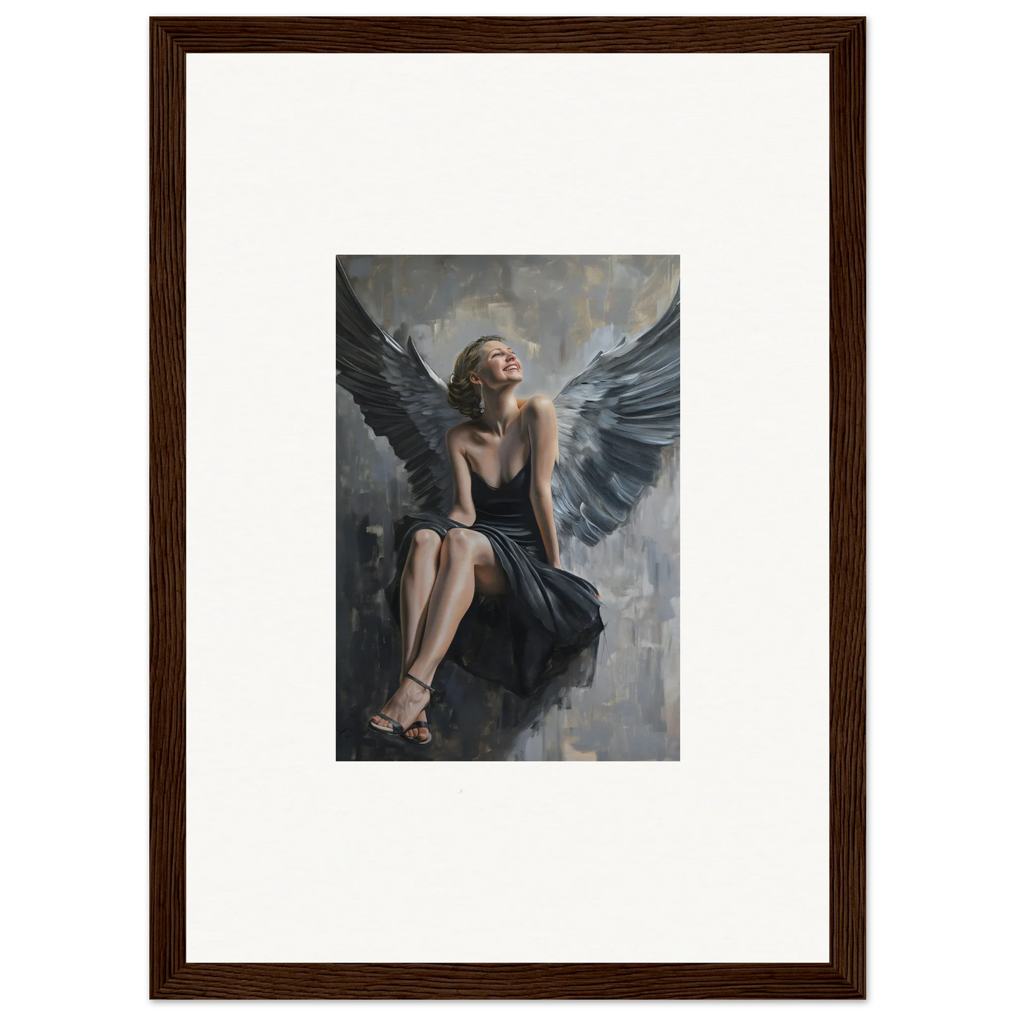 Winged female figure in a dark dress for a dreamy Room Decoration canvas print