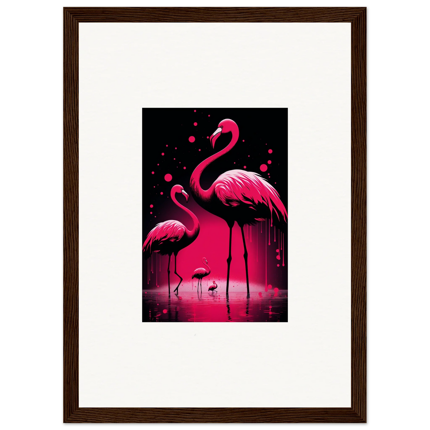 Vibrant pink flamingos in water, perfect for your Glowing Feather Wanderers canvas print