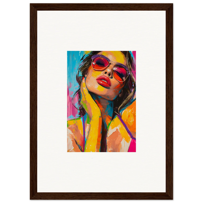 Colorful canvas print of a woman in red sunglasses for vibrant room decoration