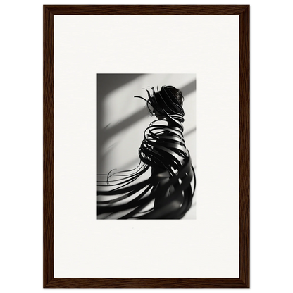 Black and white photo of woman’s back showcasing stylish Whisper Twists for canvas print