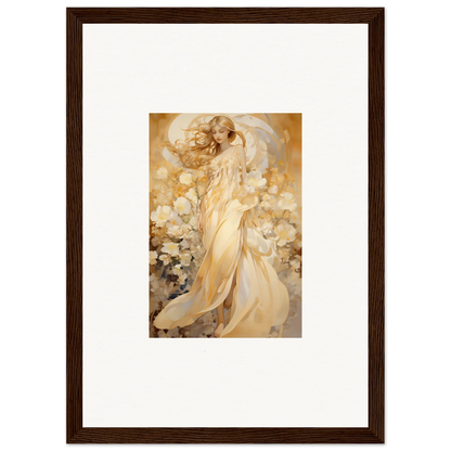 Ethereal painting of a woman in golden robes for floral harmony room decoration canvas print