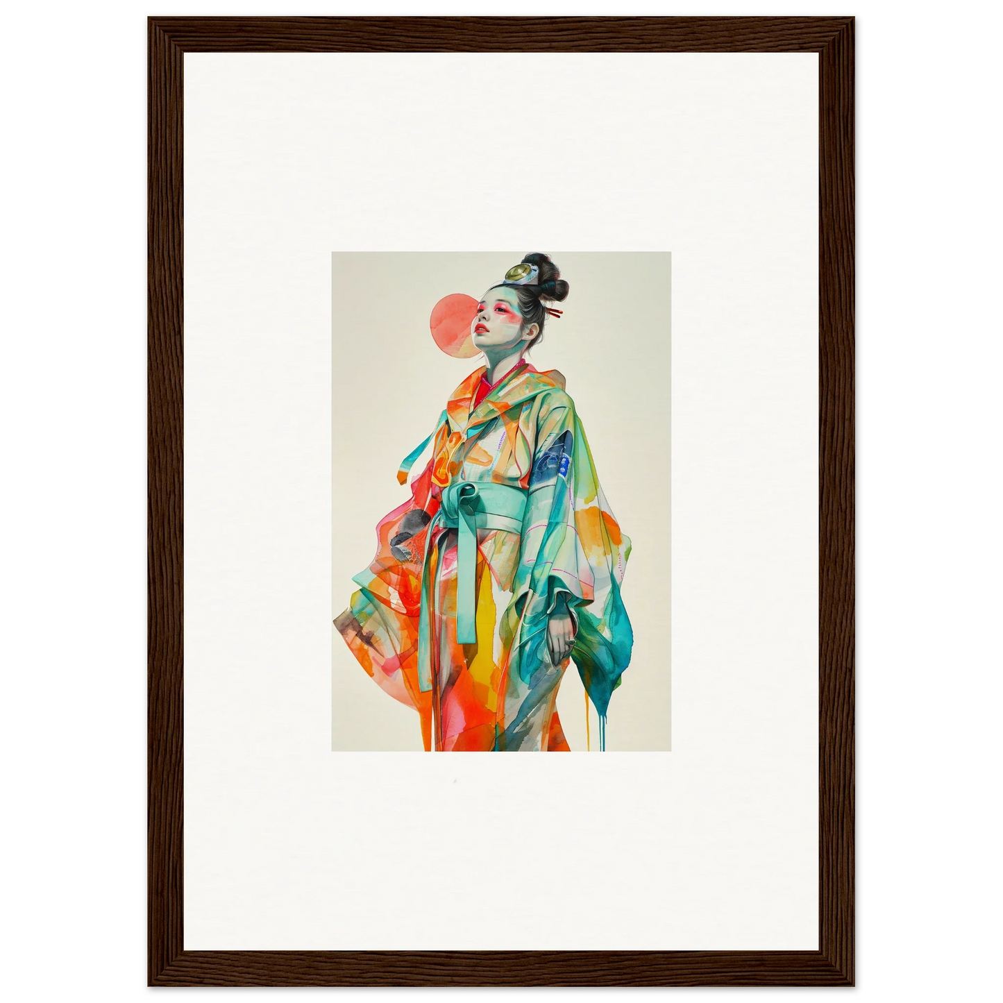 Colorful portrait of a woman in traditional Japanese attire for room decoration canvas print