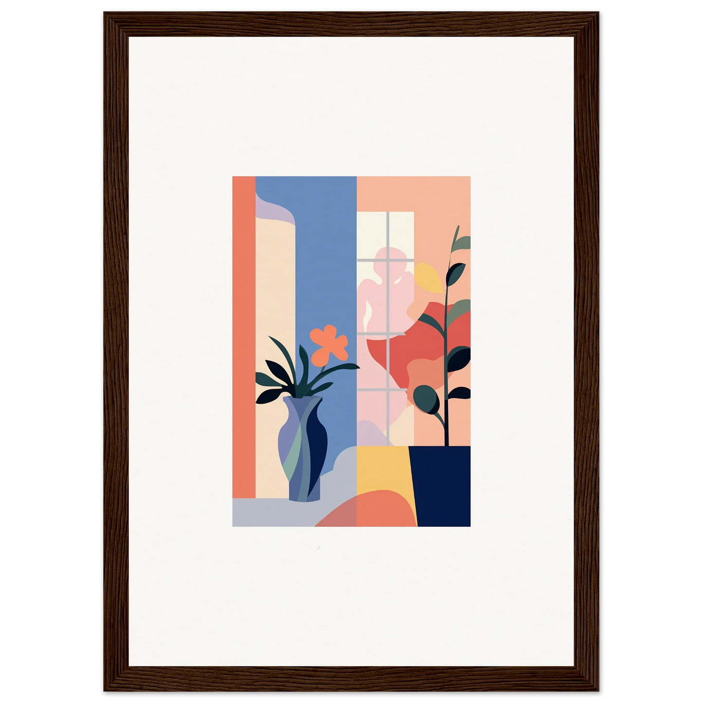 Abstract geometric art of stylized plants and vases for beautiful room decoration