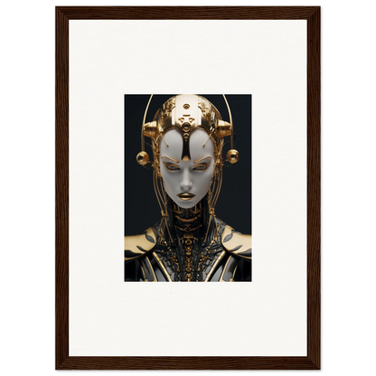 Futuristic robotic face with gold accents for unique Fulgrid Manifestation canvas print