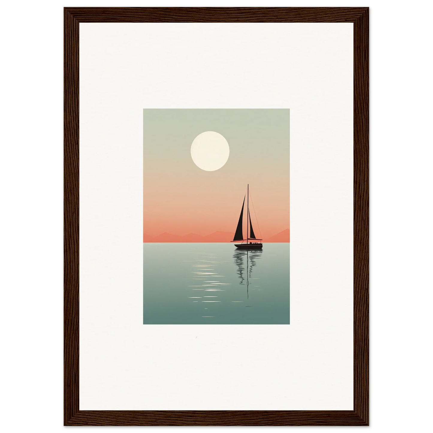 Sailboat silhouette at sunset, perfect for nautical harmonies room decoration canvas print