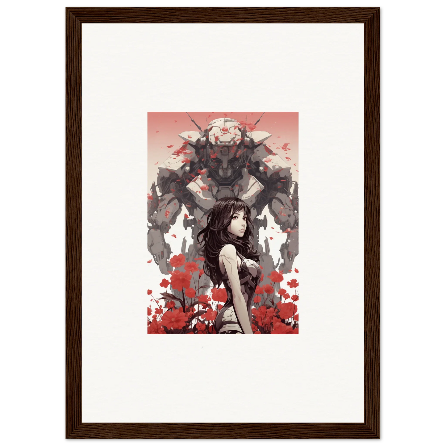 Framed canvas print of a woman and creature, perfect for unique room decoration wall art