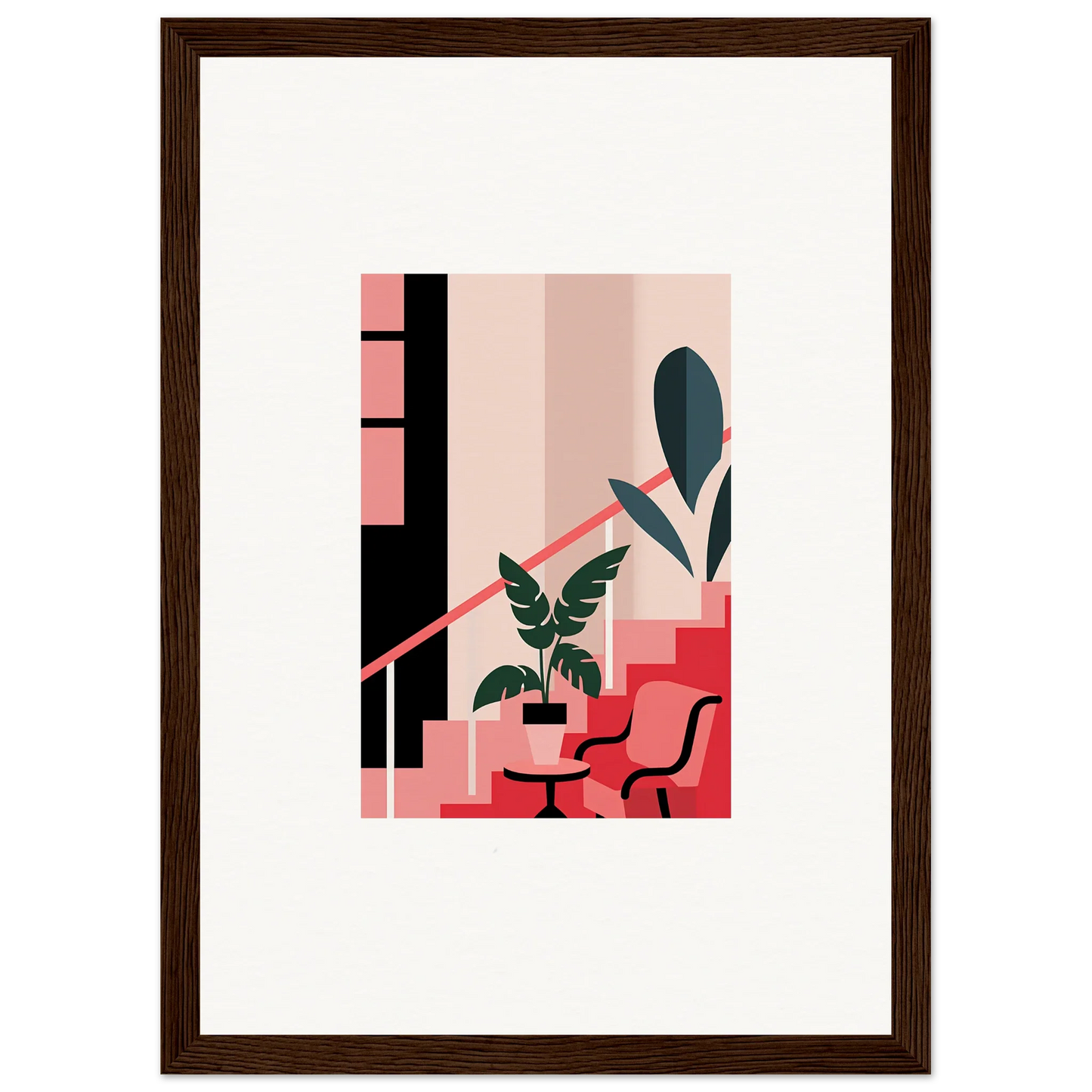 Framed minimalist canvas print of a room decoration with potted plant and geometric shapes