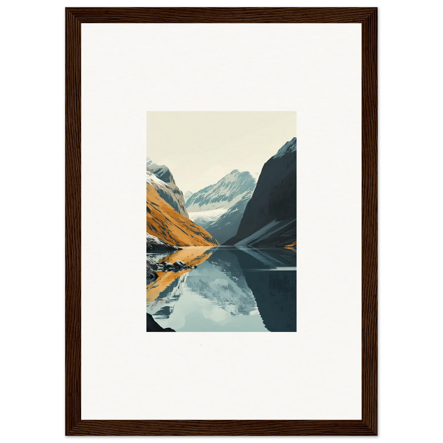 Framed canvas print of Glacier Harmony mountain lake, perfect for room decoration