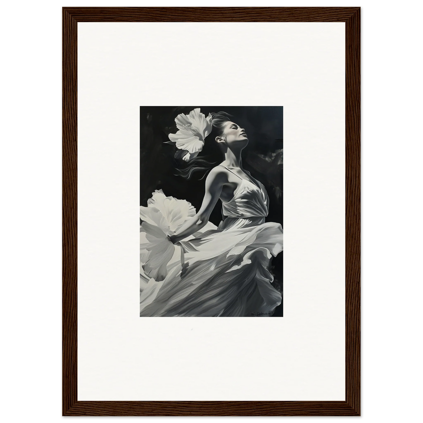 Black and white photo of a graceful figure in fabric for a visionary reverie canvas print