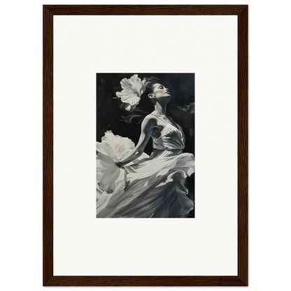 Black and white photo of a graceful figure in fabric for a visionary reverie canvas print