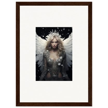 Framed canvas print of a feathery specter with a crown for stylish room decoration