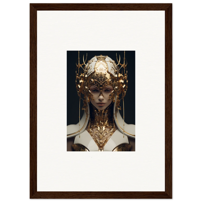 Ornate golden headdress and neck piece on an ethereal sovereign for stunning room decoration