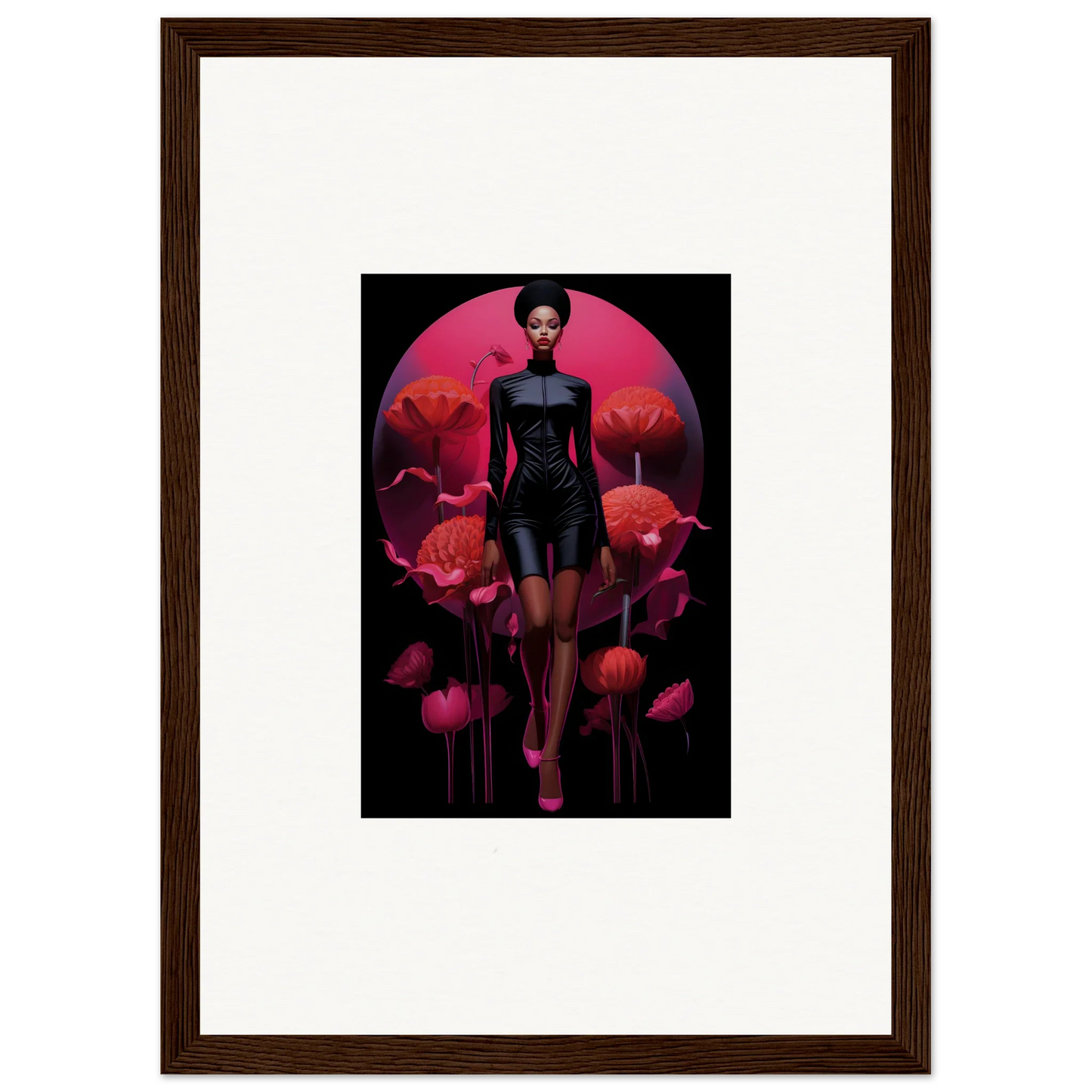 Framed canvas print of a female figure with poppies for tribal reverie room decoration