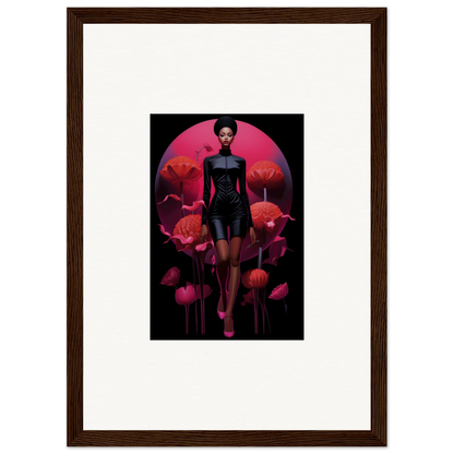 Framed canvas print of a female figure with poppies for tribal reverie room decoration