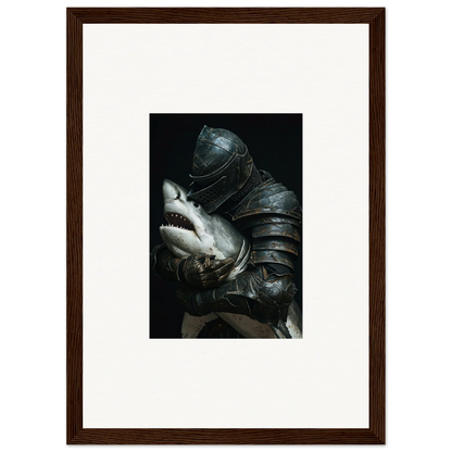 Surreal knight holding a shark for unique room decoration canvas print, Shark Epiphany