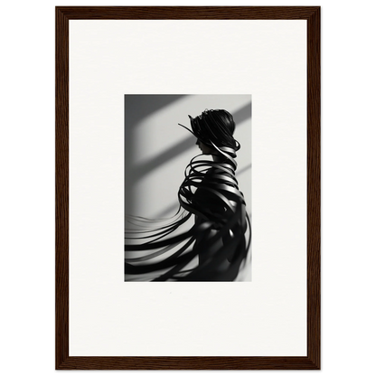 Black and white canvas print of flowing hair, perfect for room decoration with ribbon shares