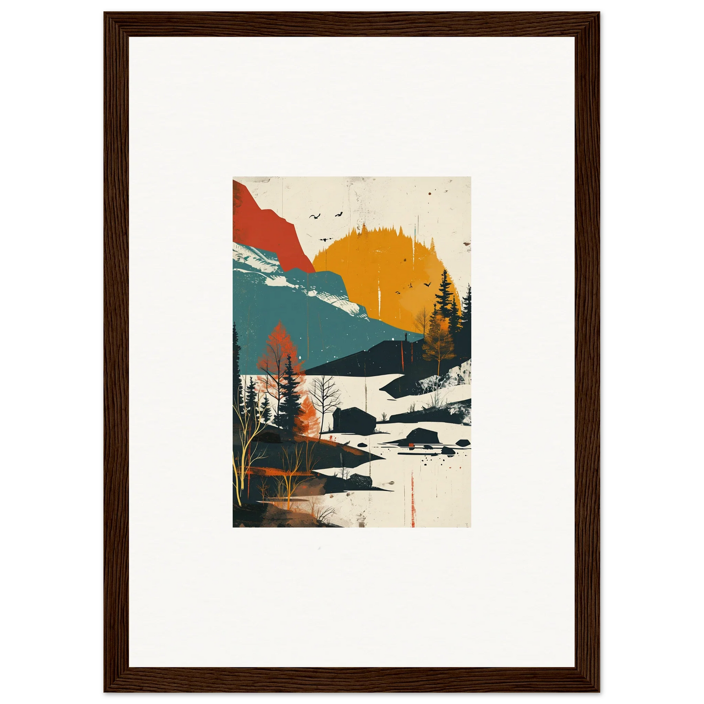 Framed canvas print of a stunning sunset over trembling skylines for stylish room decoration