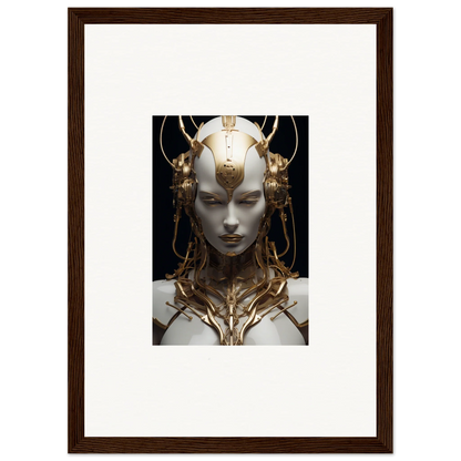 Futuristic female bust with gold headpiece, perfect for a Monarch Dream canvas print