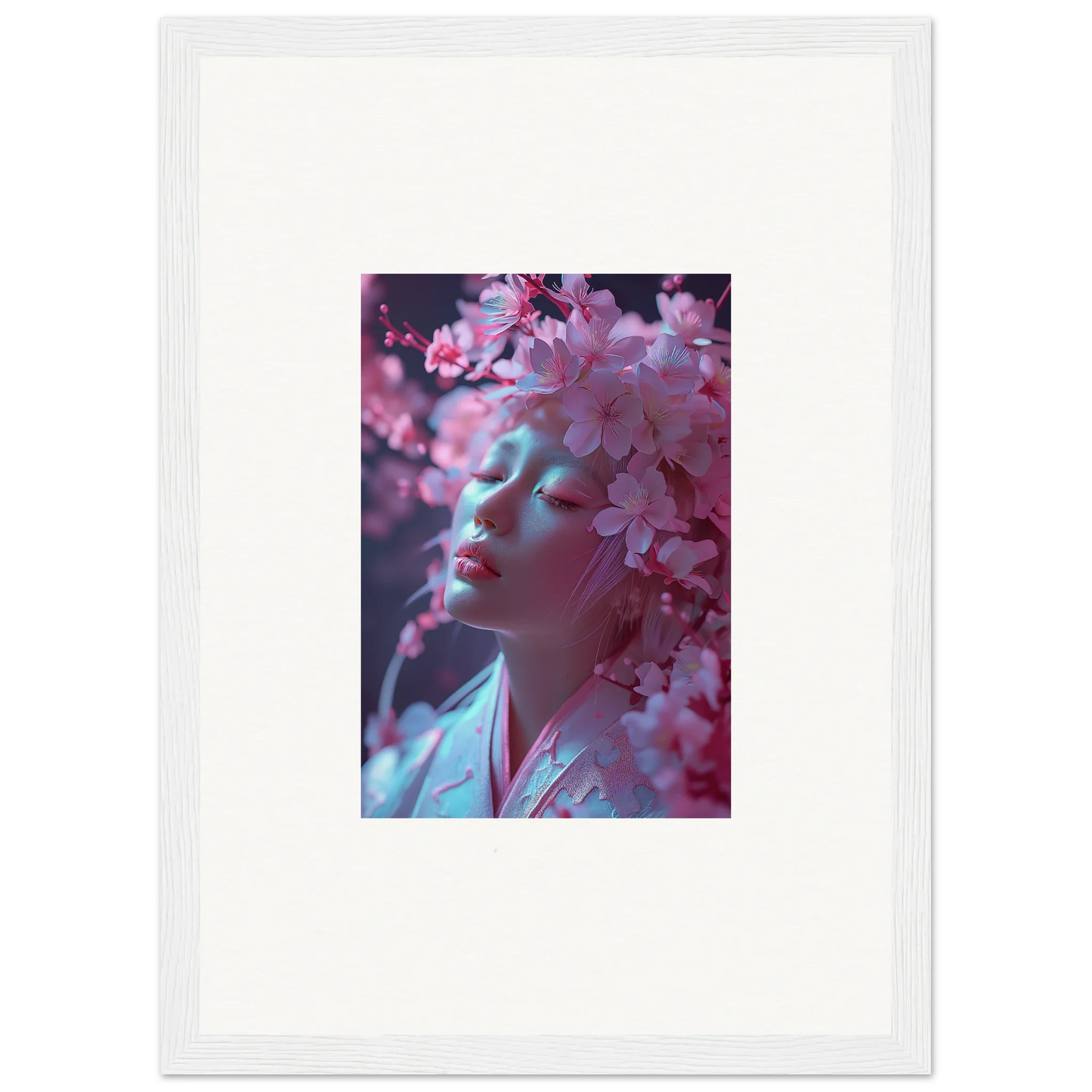 Framed canvas print of a person amidst Sakura Dreams and pink cherry blossoms