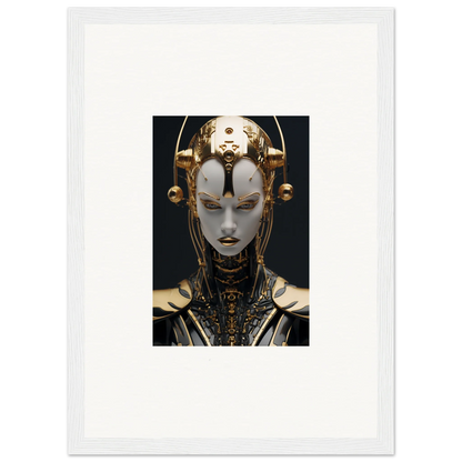 Futuristic robotic face with gold accents for Kinetic Fulgrid Manifestation canvas print