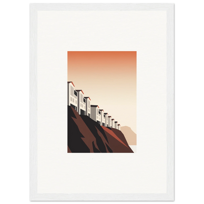 Stylized hillside houses against a gradient sky, perfect for room decoration canvas print