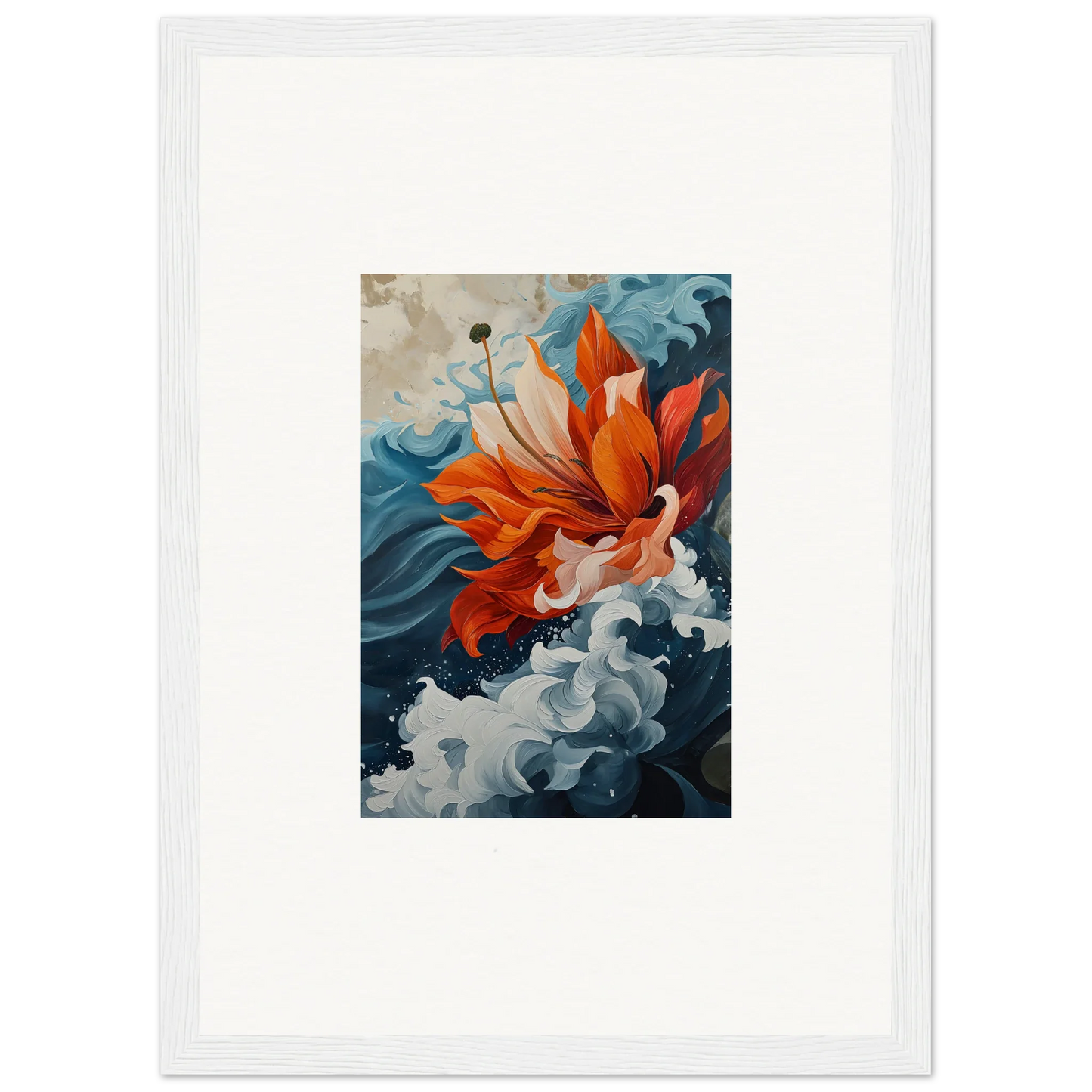 Vibrant orange goldfish in blue waves, perfect for Petal Odyssey room decoration canvas print