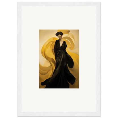 Elegant figure in a black gown with yellow fabric for a stunning sun waves canvas print