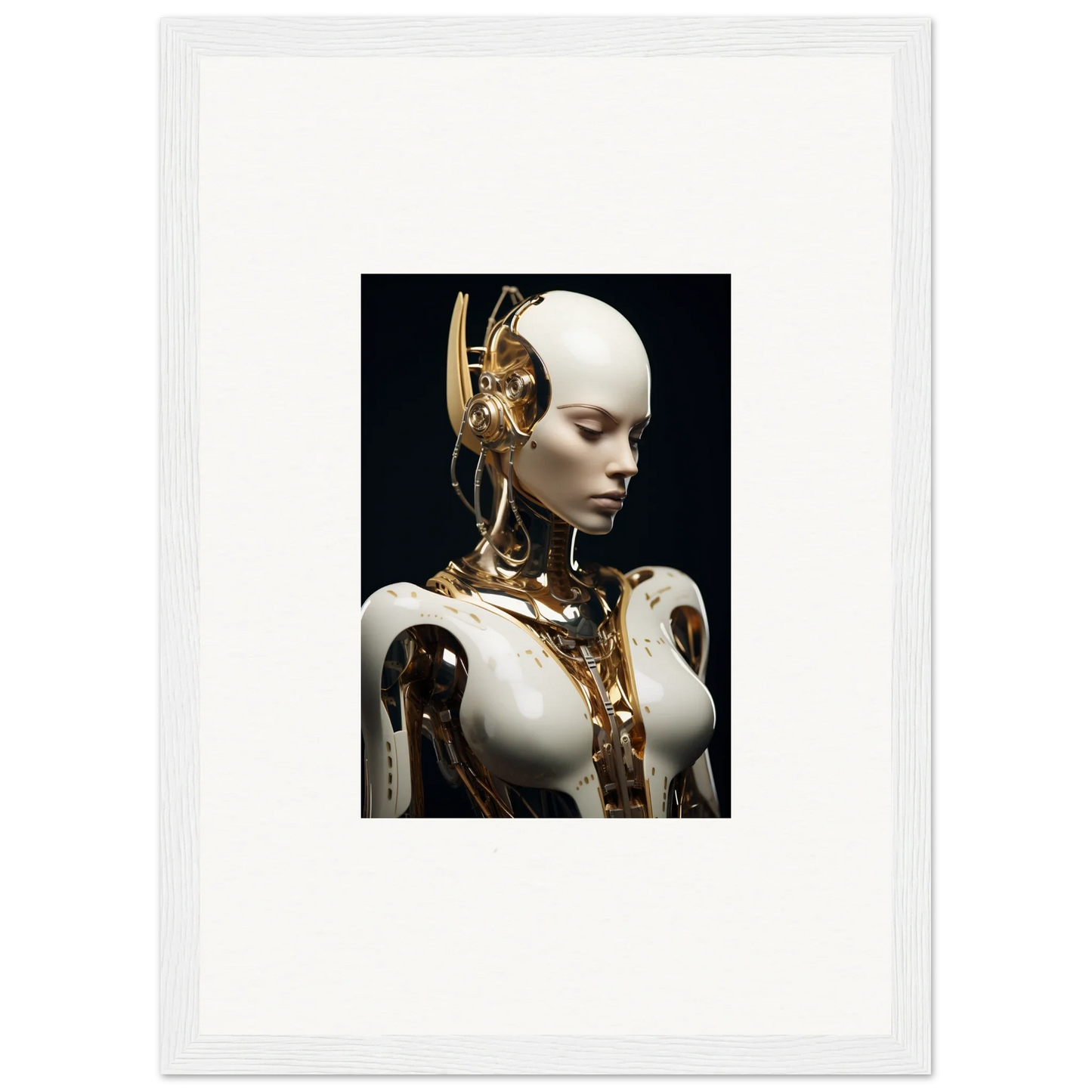 Humanoid robot with lifelike face, perfect for a cool dream machine canvas print