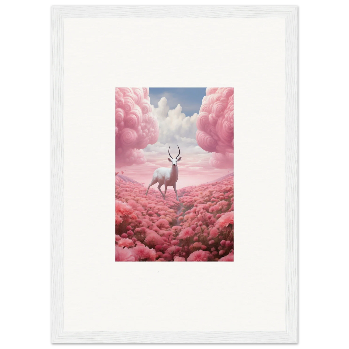 Deer with antlers in pink clouds, perfect for berry collision room decoration canvas print