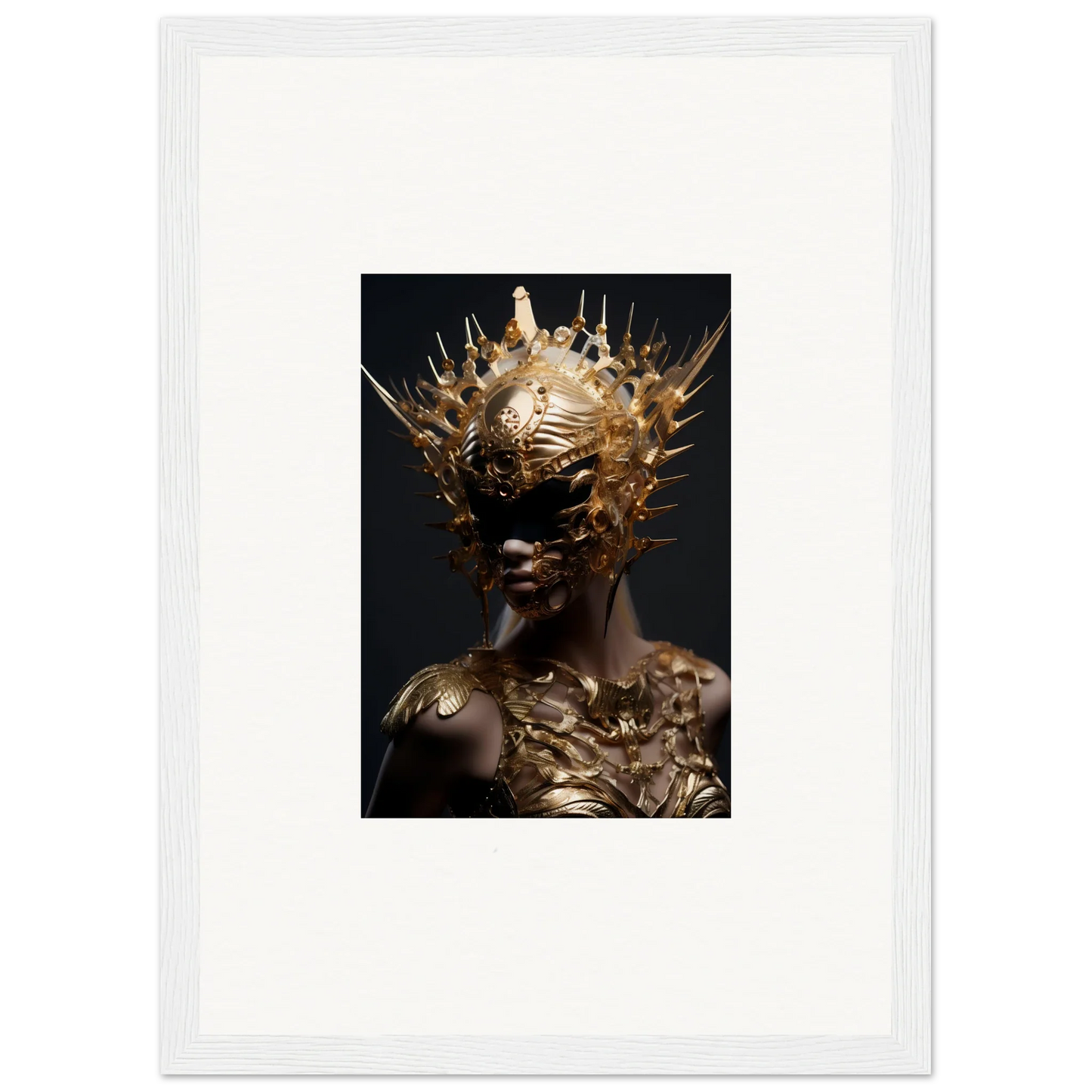 Striking vintage bloom canvas print with a golden headdress on a dark backdrop