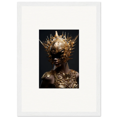 Striking vintage bloom canvas print with a golden headdress on a dark backdrop