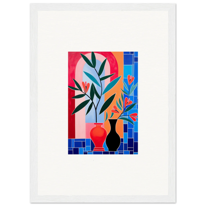 Colorful abstract painting of plants in vases for Ceramic Blooms room decor wall art