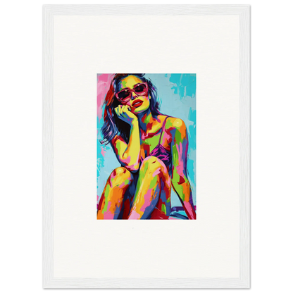 Colorful pop art portrait of a woman in sunglasses perfect for mindscape reverie room decoration