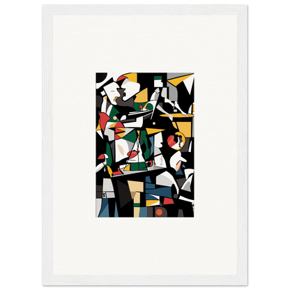 Abstract geometric painting in black, white, red, green, and yellow for room decoration