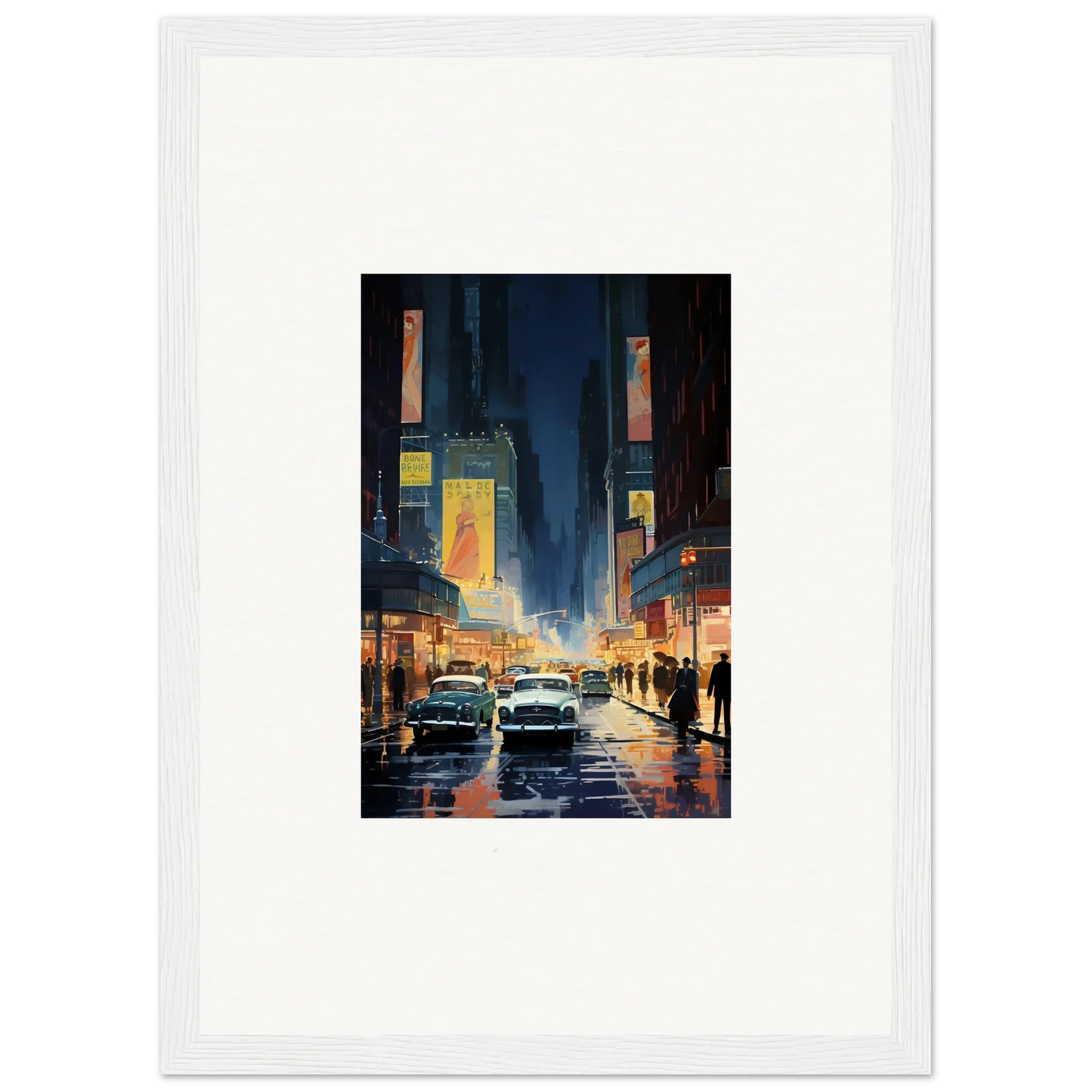 Framed canvas print of a rainy city street at night, perfect for room decoration