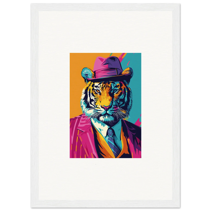 Colorful pop art tiger in a hat and suit, perfect for room decoration canvas print