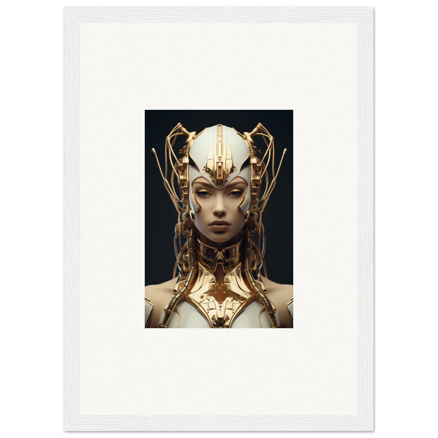 Futuristic humanoid figure with golden headdress, perfect for Echoes Muse canvas print decor