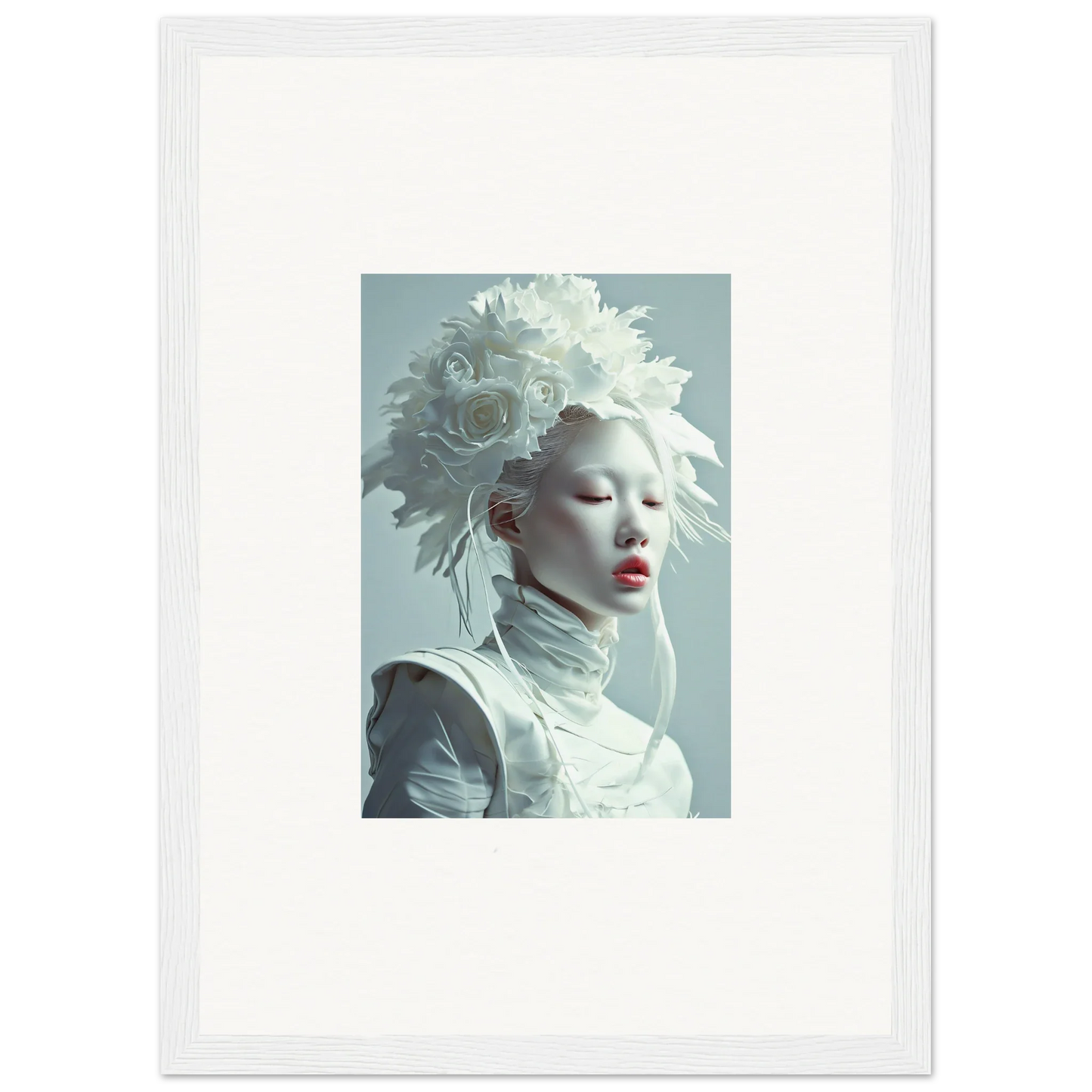 Stunning portrait of a person in feathered headdress for Ethereal Petal Visions canvas print