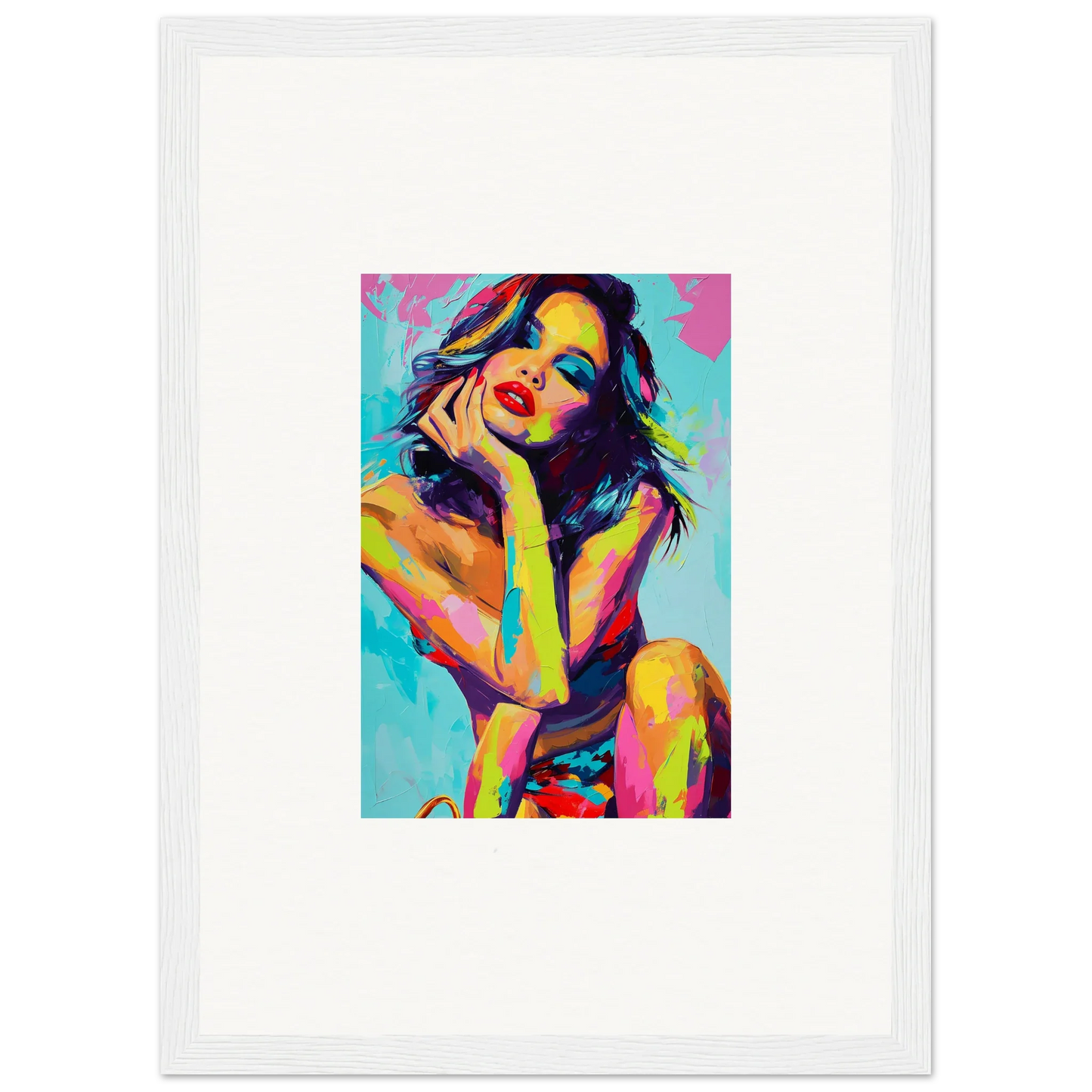 Colorful pop art canvas print of a woman, perfect for your daydream muse room decoration