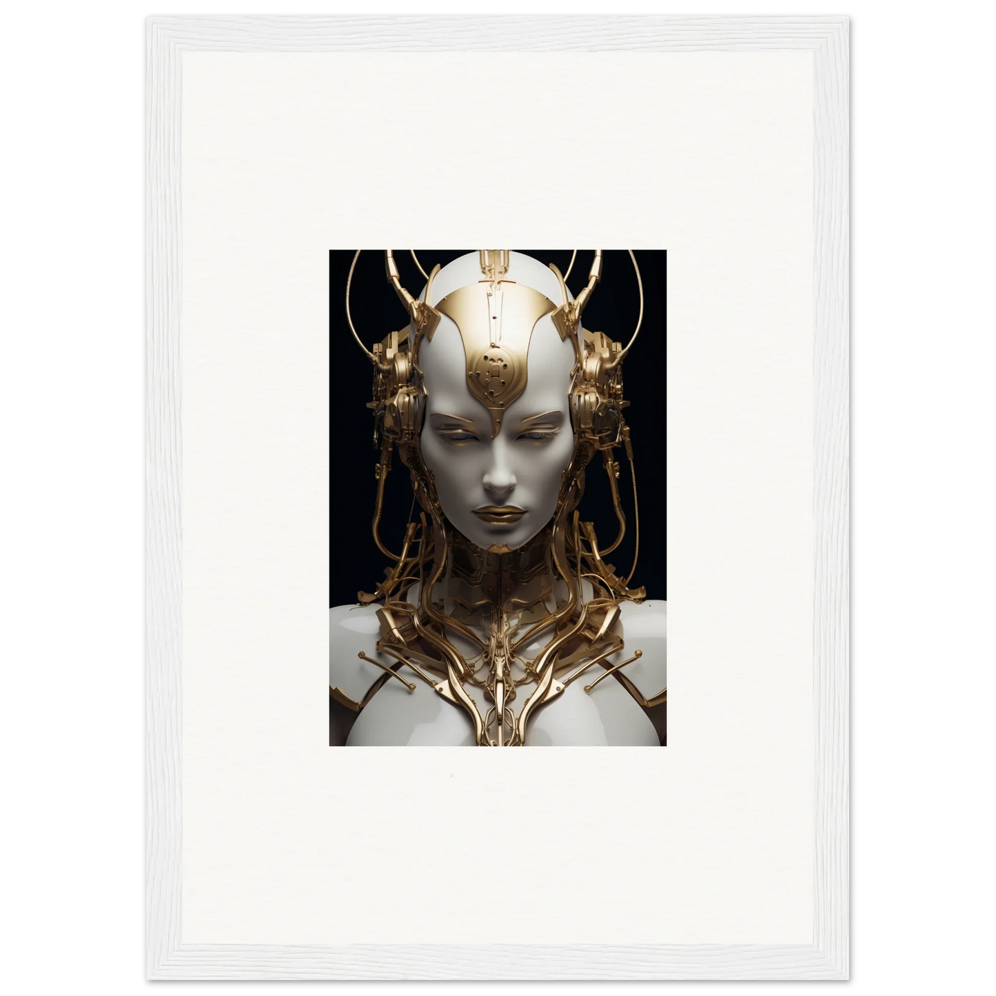 Futuristic humanoid sculpture with gold headdress, perfect for Monarch Dream room decoration