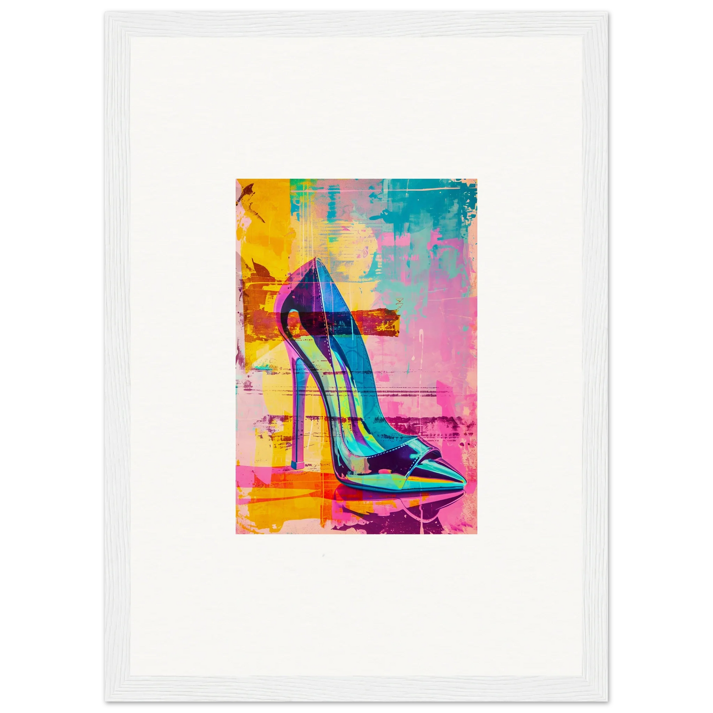 Vibrant metallic blue stiletto shoe for Noir Reverie room decor and framed wall art