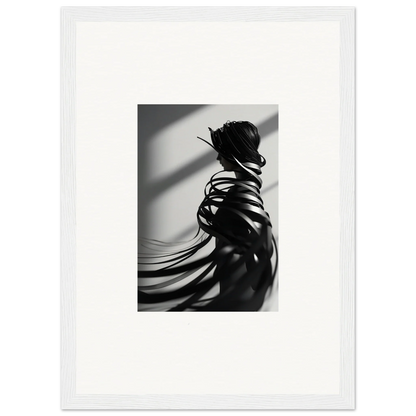 Stylish black and white silhouette with flowing fabric, perfect for ribbon shares canvas print