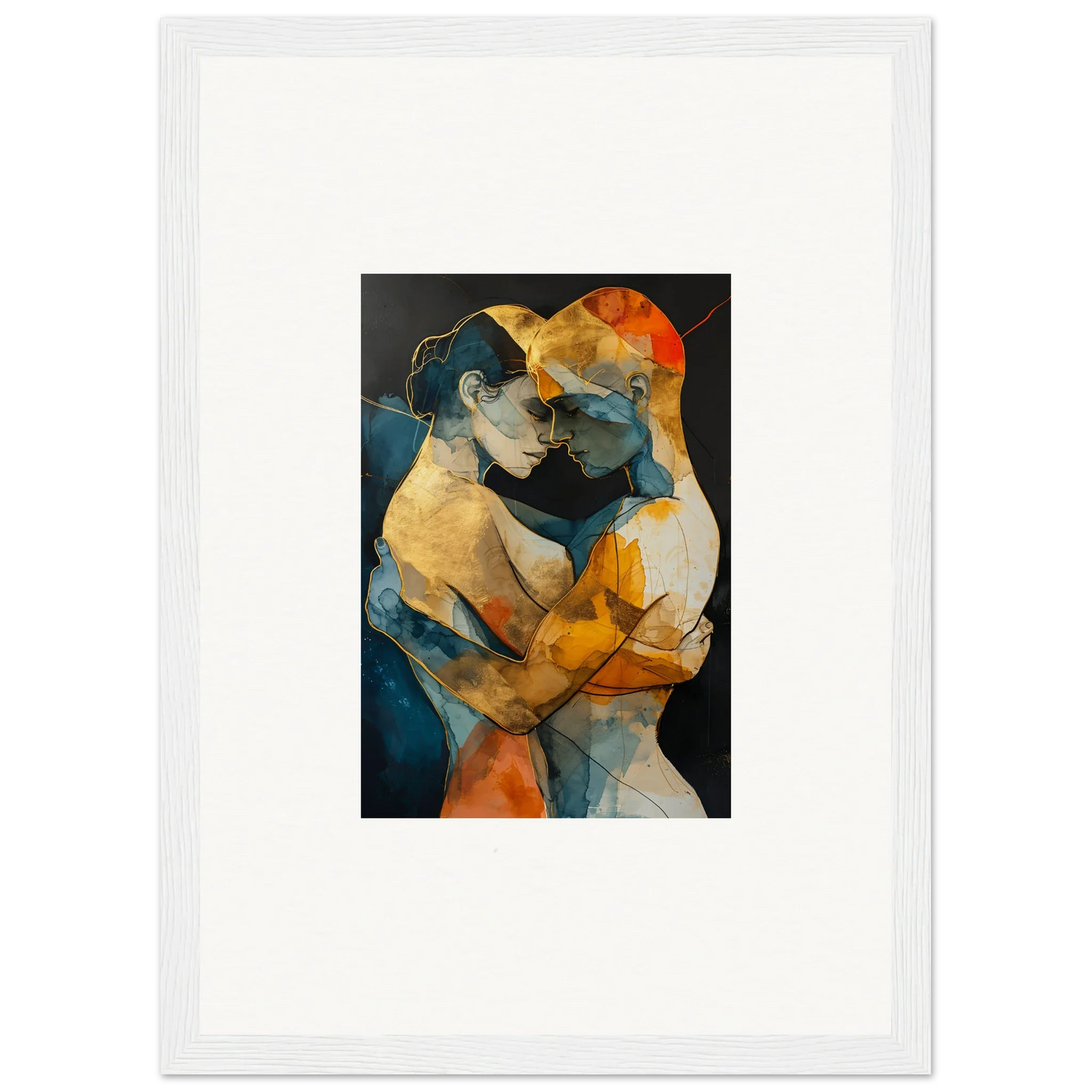 Abstract painting of two figures in warm colors for unique room decoration, Psyche Harmonies canvas print