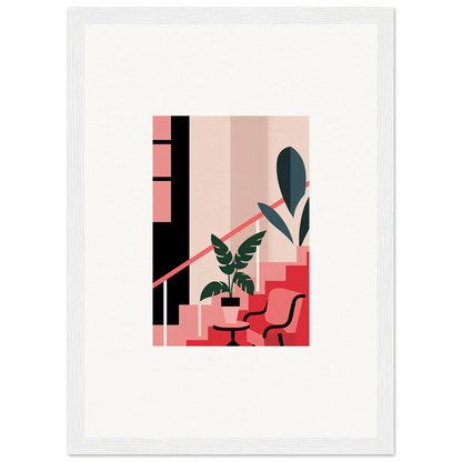 Minimalist potted plant on pink stairs for a stylish daydream expression canvas print