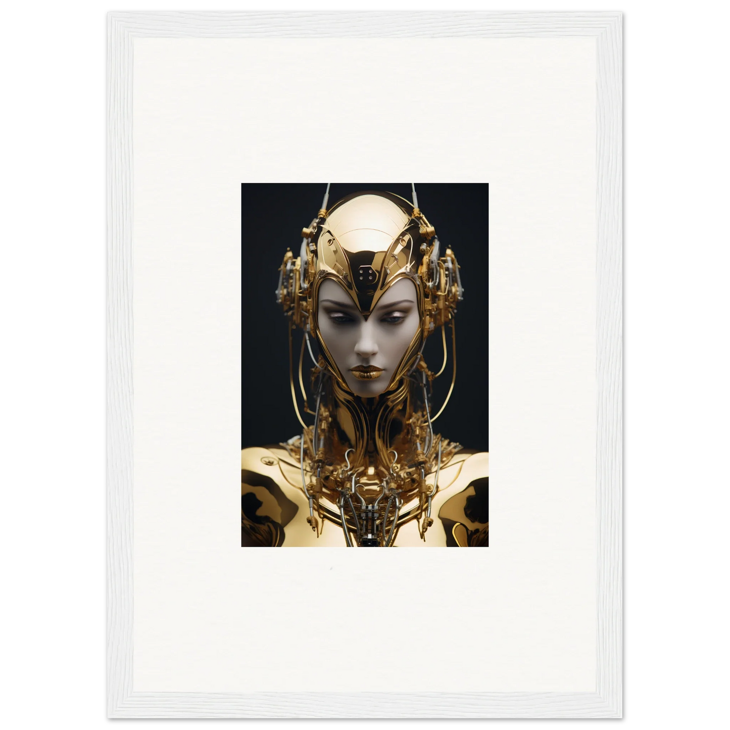 Futuristic Humanoid Robot in Golden with Harlequin Chirping Inventrix Canvas Print Decor