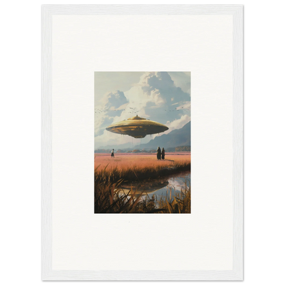 UFO hovering in the sky, perfect for room decoration and canvas print of Drifting Suns