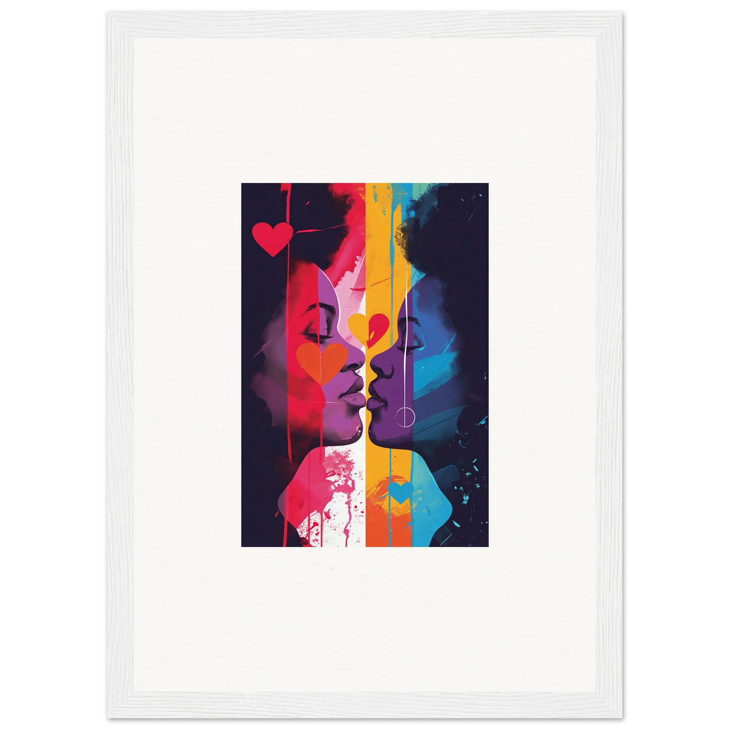 Colorful abstract canvas print of Heartwave Reflection with two silhouetted profiles