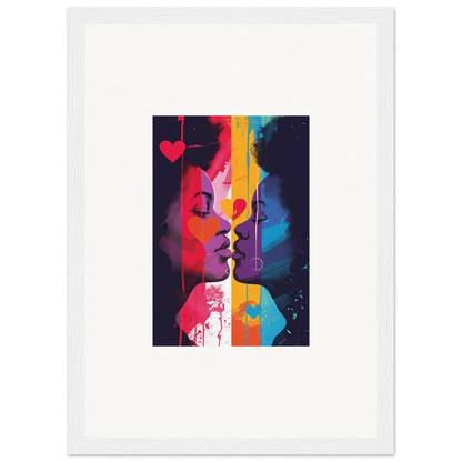 Colorful abstract canvas print of Heartwave Reflection with two silhouetted profiles