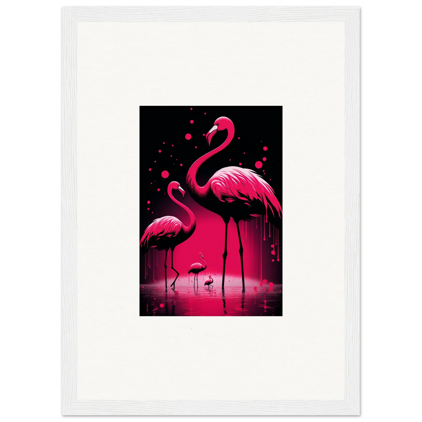 Vibrant pink flamingos in water, perfect for Feather Wanderers canvas print room decoration