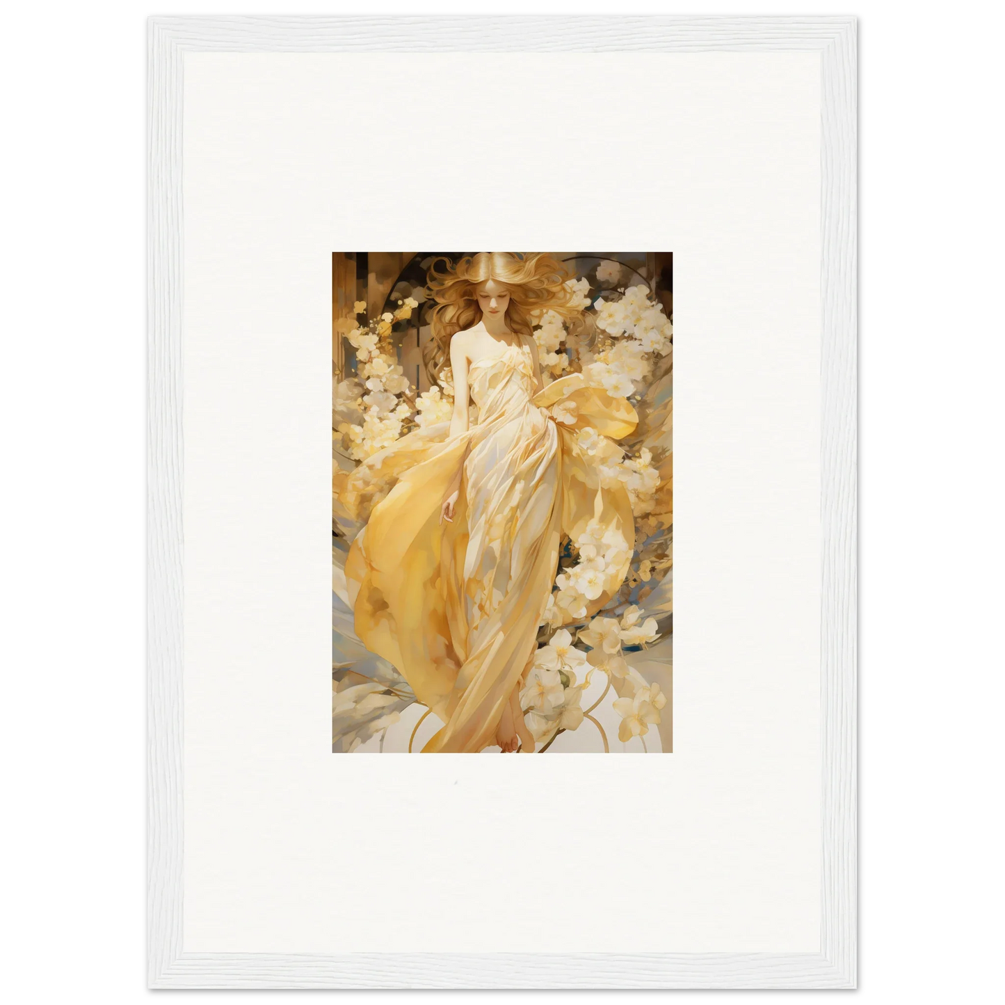 Impressionistic painting of a figure in a flowing yellow dress for petal serenade room decoration